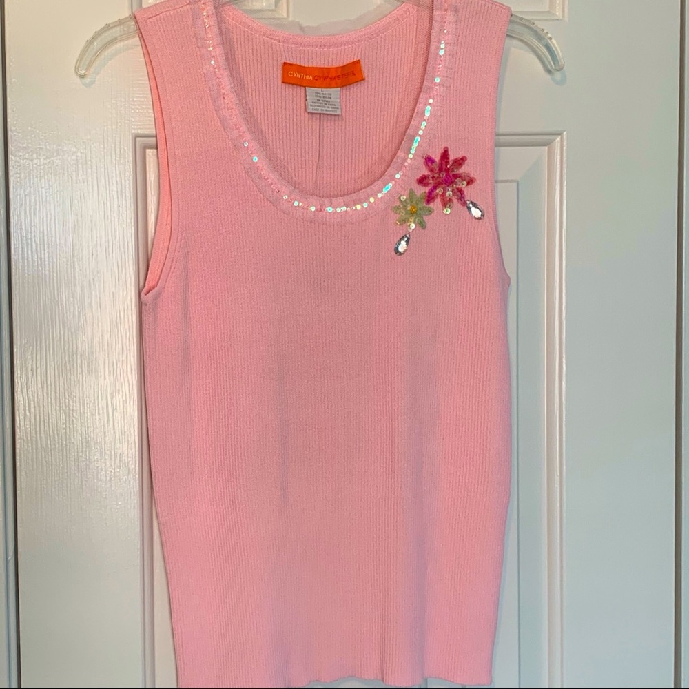 🟢 Cynthia Steffe Jeweled Knit Pale Pink Sleeveless Sweater Large new $140 tag